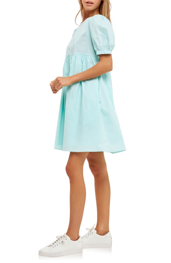 Shop English Factory Puff Sleeve Cotton Babydoll Dress In Mint