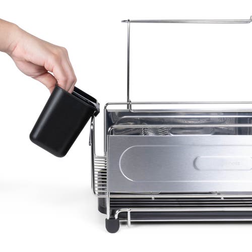 Jonathan Y Compact 17.25" Fingerprint-proof Stainless Steel Dish Drying Rack With Wine Glass Holder, In Silver/black