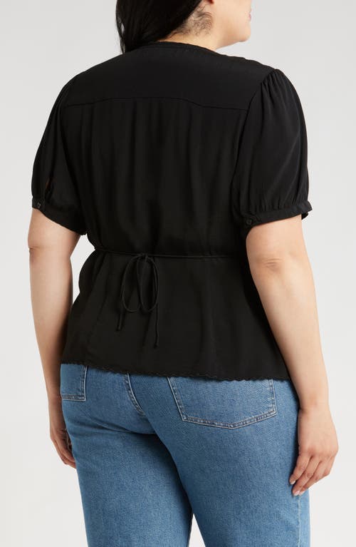 Shop Treasure & Bond Scallop Trim Button-up Top In Black