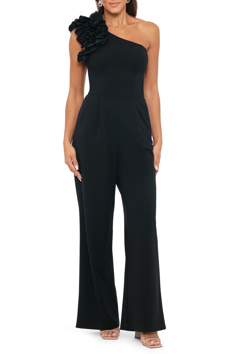 Xscape Evenings Ruffle One-Shoulder Scuba Crepe Jumpsuit | Nordstrom