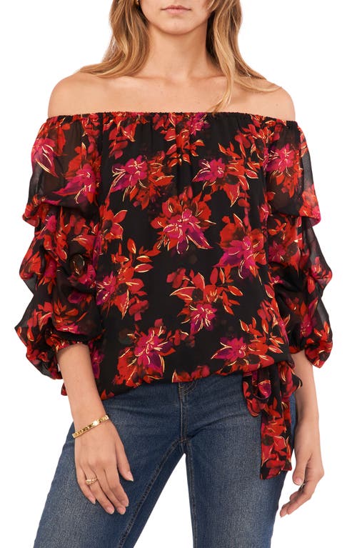 Vince Camuto Balloon Sleeve Off the Shoulder Top Rich Black/Pink at Nordstrom,