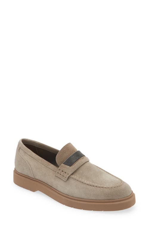 Brunello Cucinelli Monili Trim Suede Loafer Grey at Nordstrom,