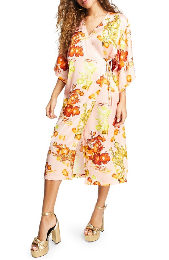 TOPSHOP TOPSHOP FLORAL PRINT WRAP MIDI DRESS