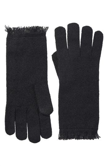 Amicale Fringed Cashmere Knit Gloves In Black