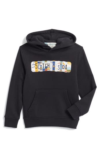 Scotch & Soda Big Boys Graphic Fleece Hoodie In Black
