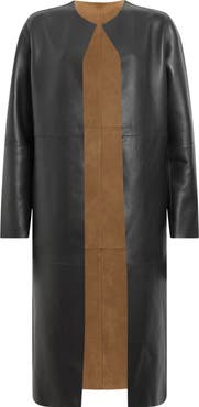 AllSaints Reversible Leather & Suede Long Jacket
