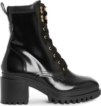 river island heeled patent military boots in black