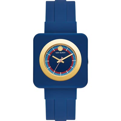 Tory Burch Izzie Square Silicone Strap Watch,