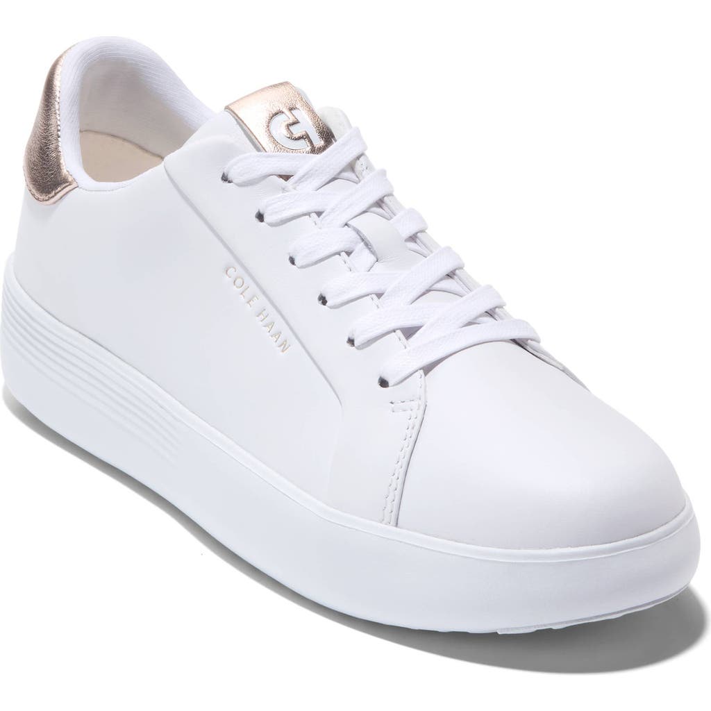 Cole Haan Grand Crosscourt Joy Platform Sneaker In Optic White/rose Gold