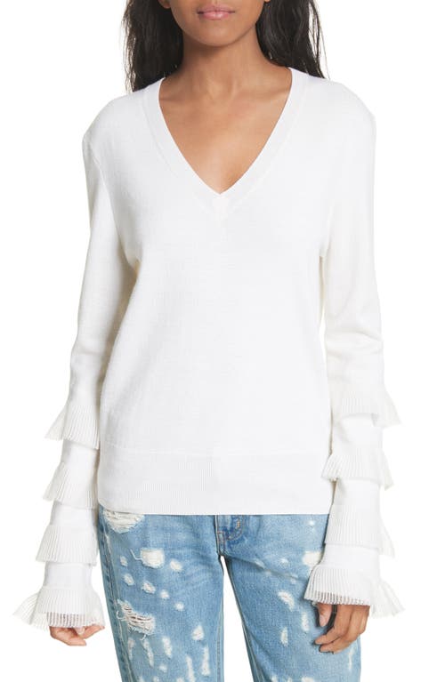 Derek Lam 10 Crosby Tiered Ruffle Sleeve Sweater in White at Nordstrom, Size X-Small