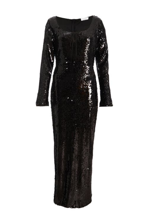 Quiz Sequin Tie Front Maxi Dress In Black
