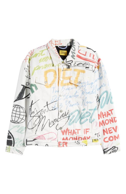 DIET STARTS MONDAY Scribble Denim Trucker Jacket in White Multi