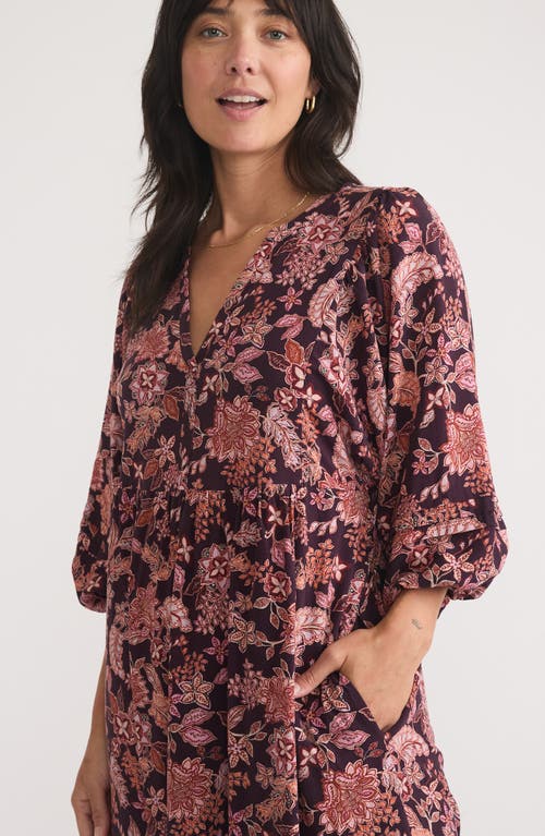 Shop Marine Layer Lola Floral Puff Sleeve Midi Dress In Warm Floral