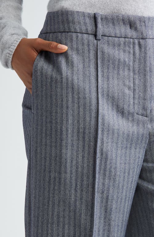 Eleventy Stripe Straight Leg Stretch Virgin Wool Herringbone Twill Trousers In Denim Blue