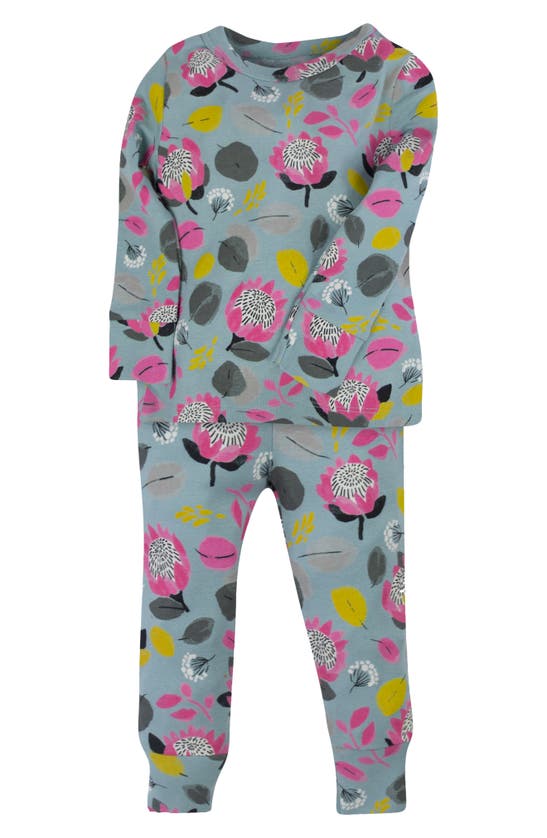 Oliver & Rain Babies' Floral Fitted Two-piece Organic Cotton Pajamas In Blue