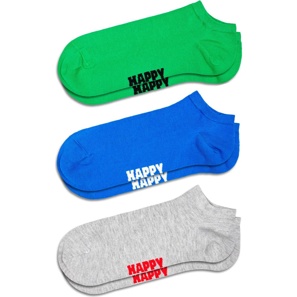 Happy Socks Assorted 3-pack Solid No-show Socks In Grey