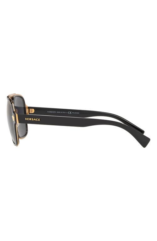 Shop Versace 56mm Polarized Aviator Sunglasses In Black/black Solid