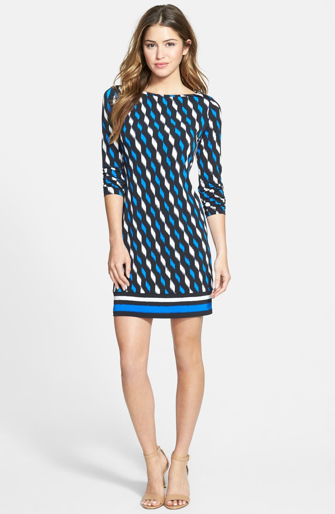 MICHAEL Michael Kors Bateau Neck Border Print Dress (Regular & Petite
