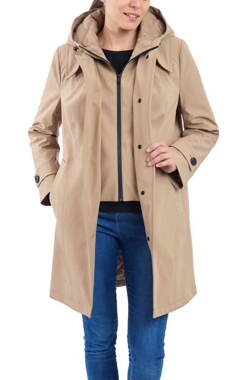 London Fog Water Resistant Bonded Raincoat With Bib Detail In Khaki