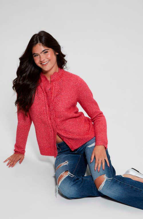 Guess Macie Pointelle Detail Cardigan In Spring Coral
