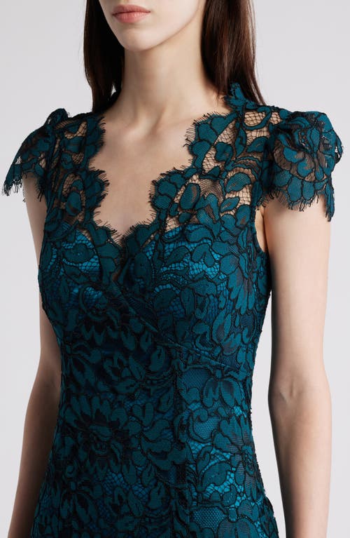 Shop Eliza J Illusion Cap Sleeve Gown In Peacock