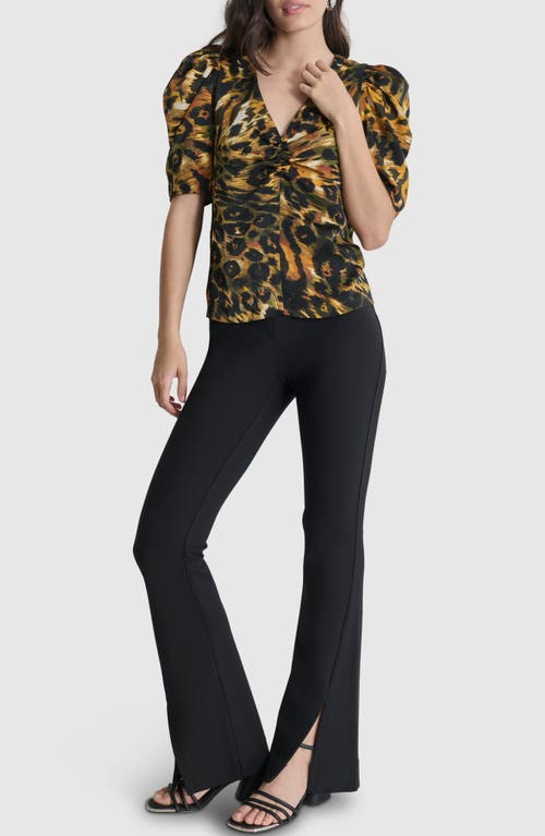 Shop Dkny Animal Print Puff Sleeve Top In Autumn Mix Animal