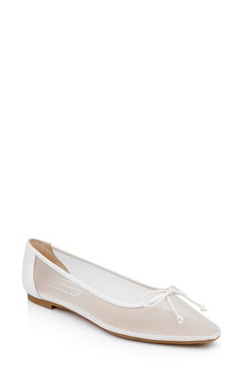 Shop Badgley Mischka Collection Cam Pointed Toe Ballet Flat In Soft White Mesh