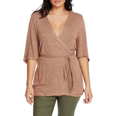 Chaus Melange Wrap Cardigan, Coral