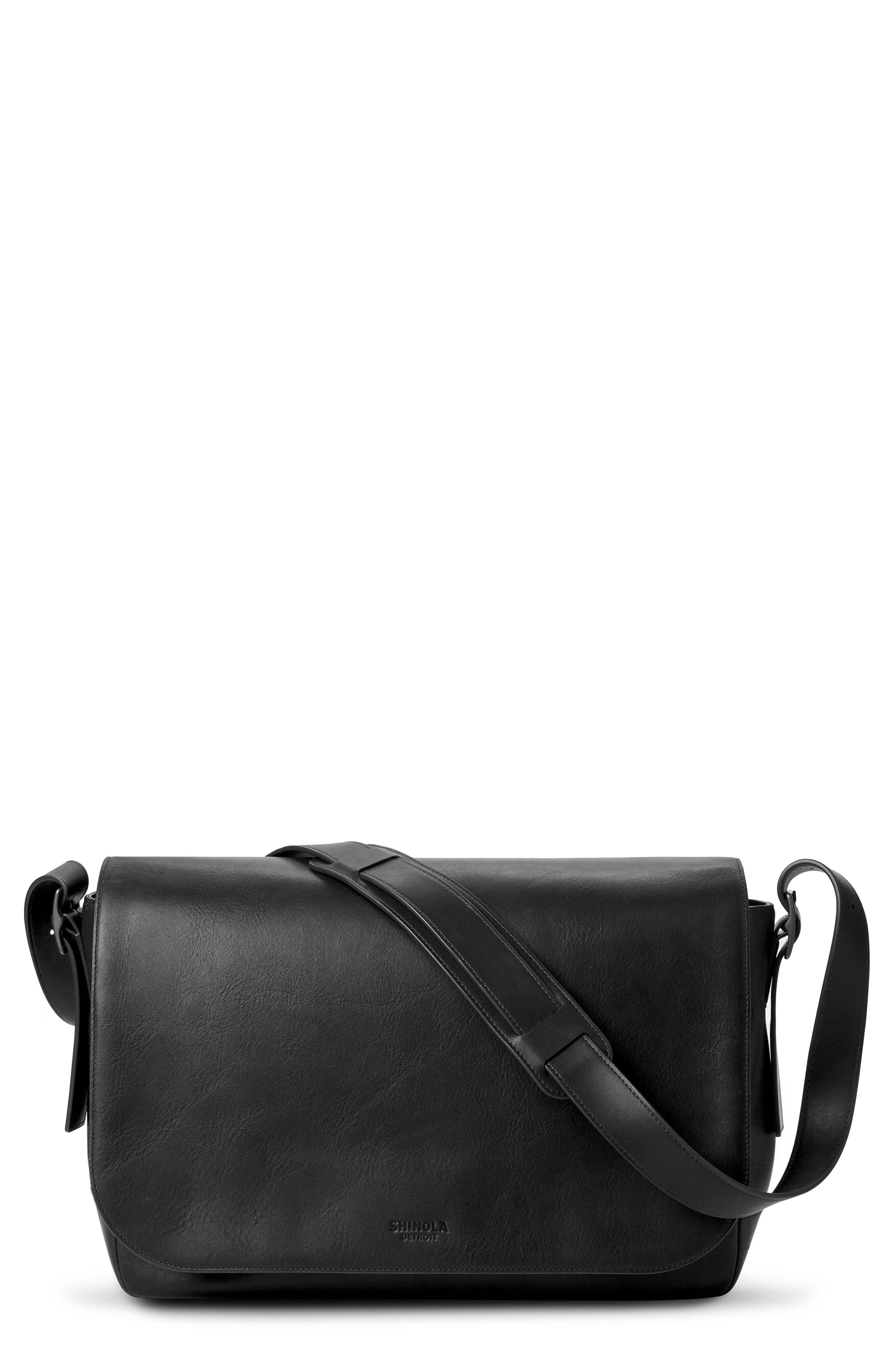 Shinola Leather Messenger Bag In Black