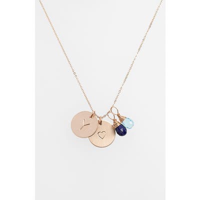 Nashelle Blue Quartz Initial & Heart 14K-Gold Fill Disc Necklace