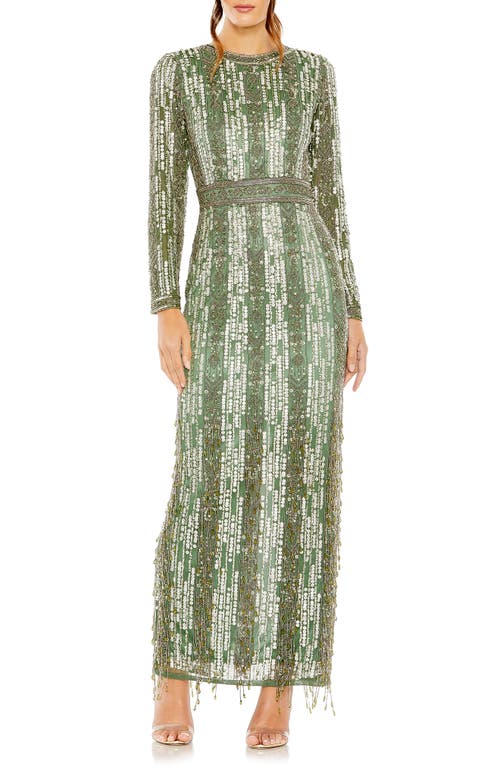 Mac Duggal Sequin Beaded Long Sleeve Gown Sage at Nordstrom,