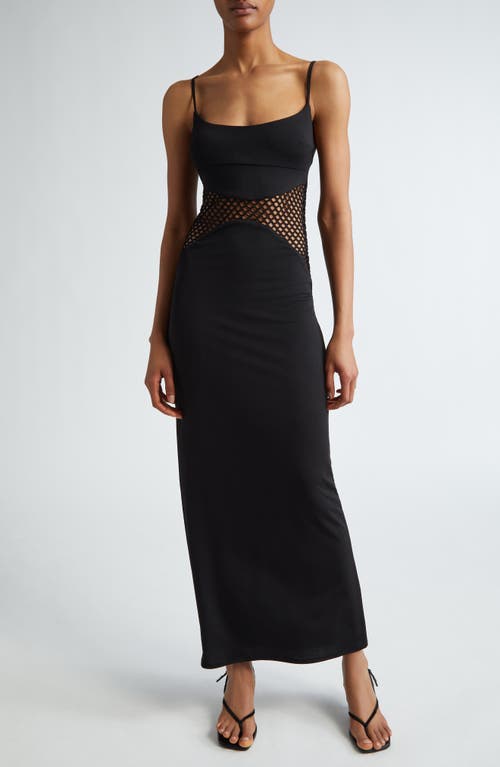 Miaou Gia Mesh Panel Maxi Slipdress in Jet Black at Nordstrom, Size Small