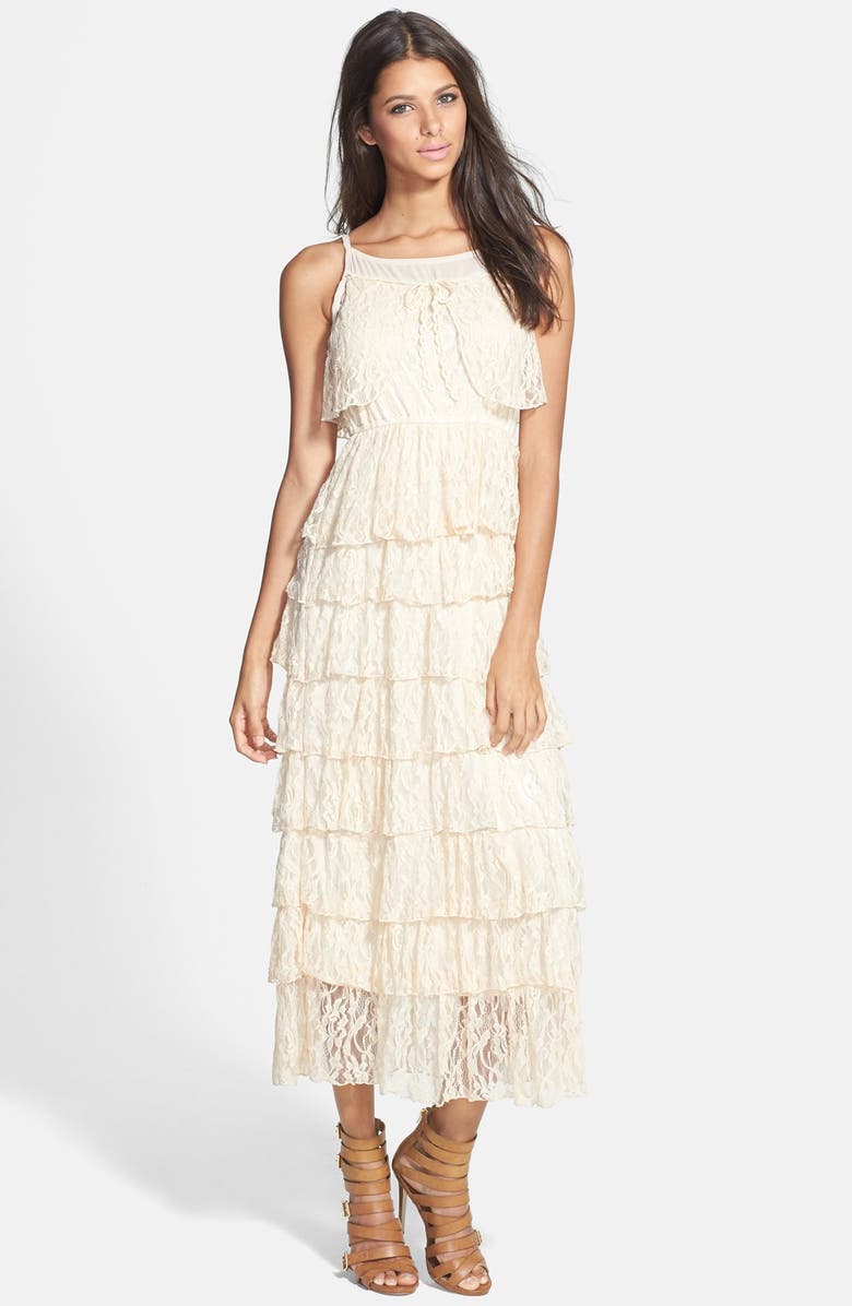 RAGA Lace Tiered Maxi Dress, Main, color, CHAMPAGNE