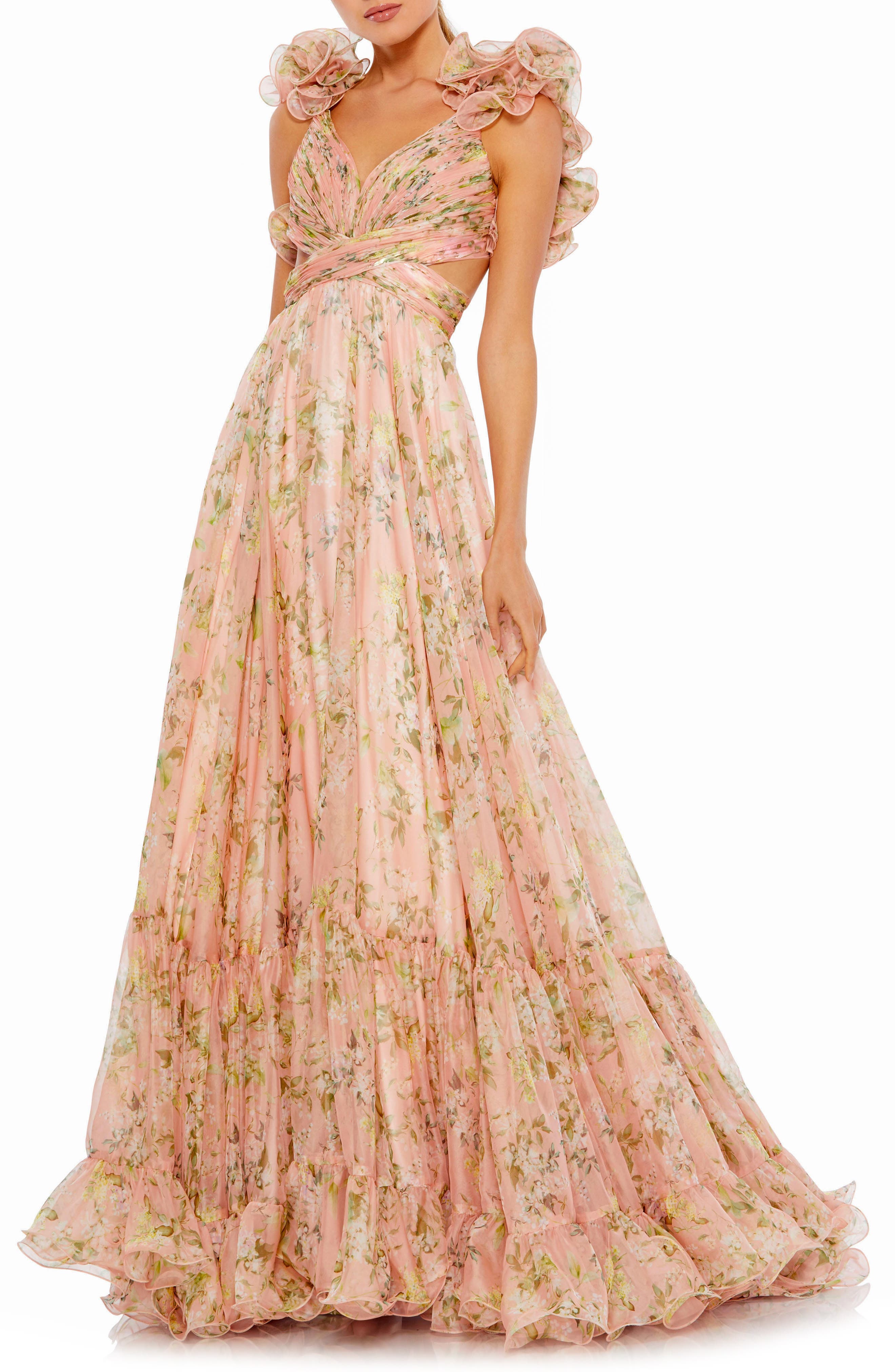 Mac Duggal Floral Chiffon Cutout Ballgown | Nordstrom