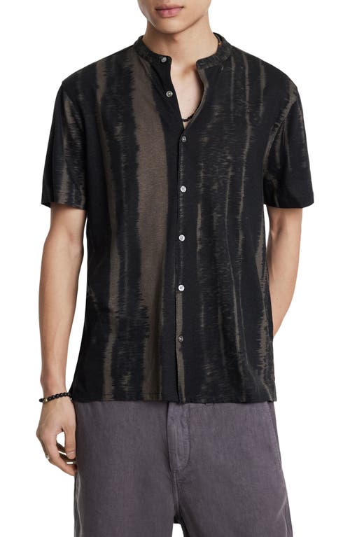 Shop John Varvatos Linen & Cotton Knit Short Sleeve Button-up Shirt In Black