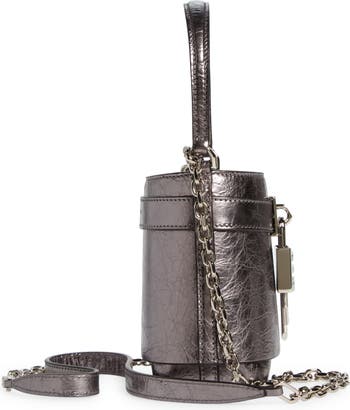 Shark Lock Micro metallic leather bucket bag in silver - Givenchy