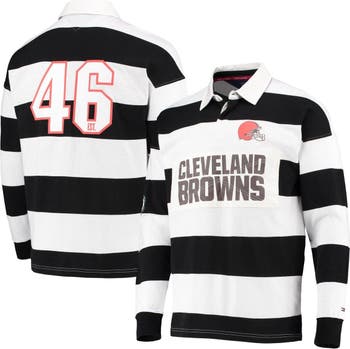 Tommy Hilfiger Men's Black, White San Francisco 49ers Varsity Stripe Rugby  Long Sleeve Polo Shirt