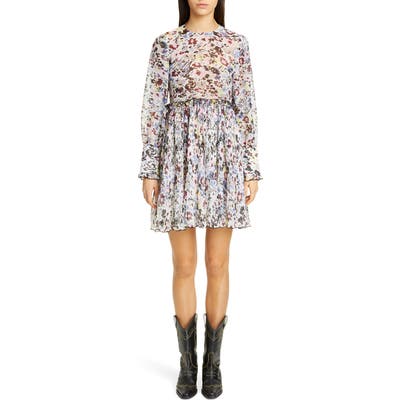 Ganni Long Sleeve Floral Print Georgette Dress, US / 4 - Ivory