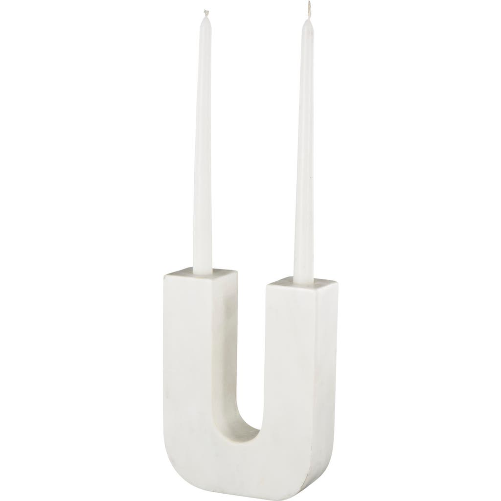 Vivian Lune Home Two Taper Marble Candleholder In White