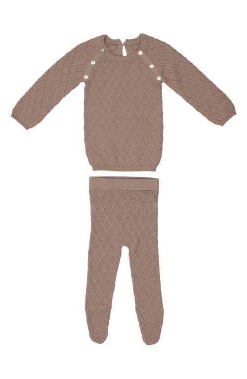 Manière Diamond Stitch Cotton Long Sleeve Top & Footed Pants Set in Beige at Nordstrom, Size 18M