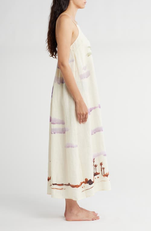 Shop Desmond & Dempsey Print Square Neck Nightgown In Mirage Linen Cream