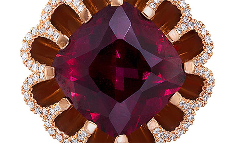 Shop Mindi Mond Floating Rhodolite Garnet & Diamond Drop Earrings In Rose/ Diamond/ Garnet