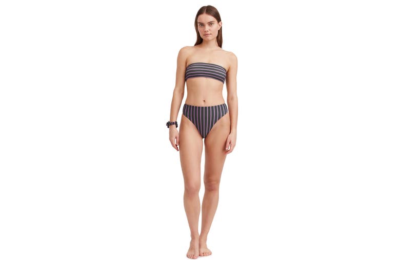 Shop Au Naturel By Gottex Striped Print Bandeau Bra Swim Top In Dark Olive