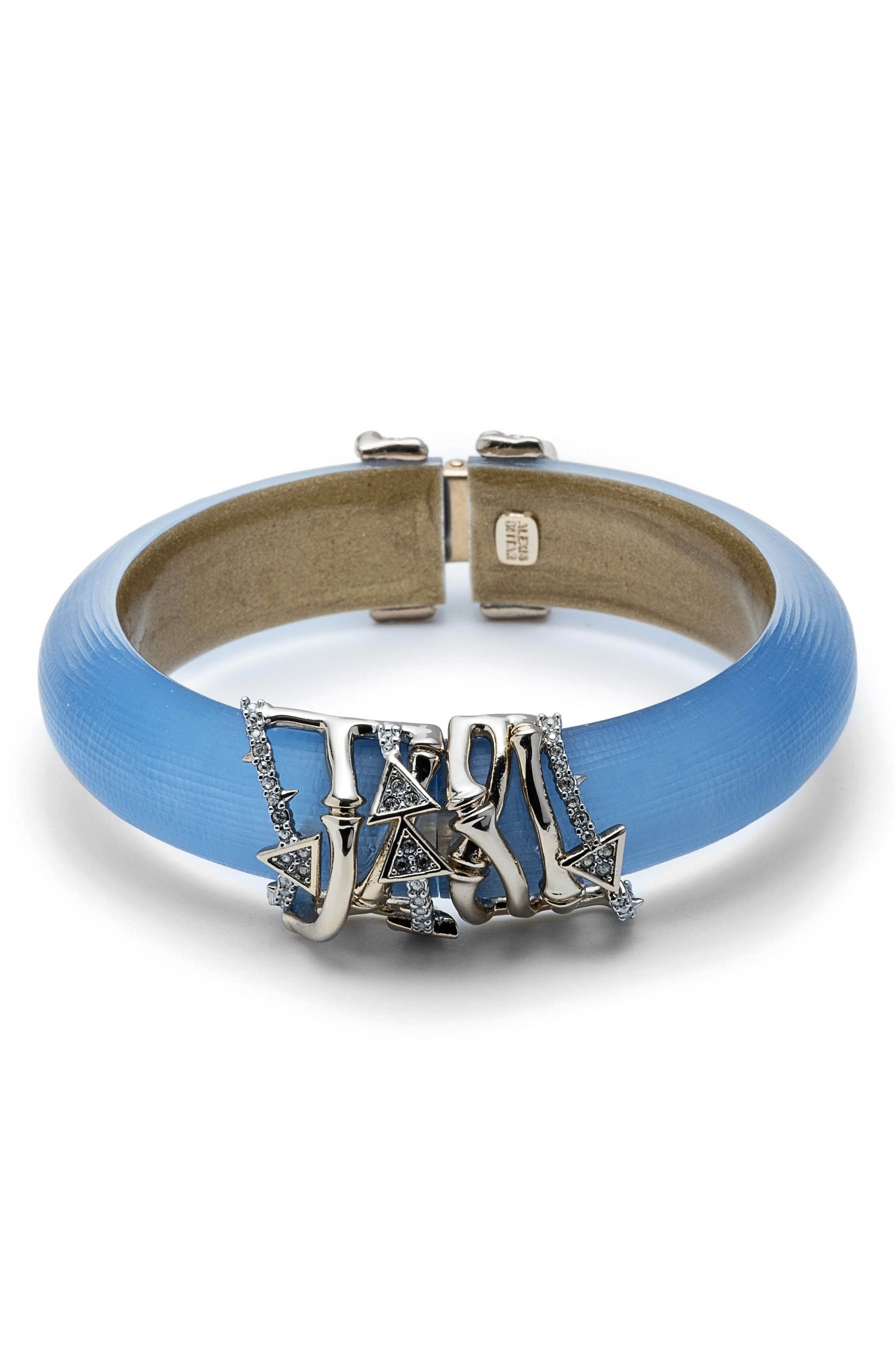 Alexis Bittar Lucite & Bamboo Hardware Hinged Bracelet In Horizon Blue