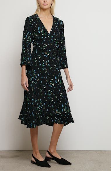 Ganni Floral Print Crepe Midi Wrap Dress | Nordstrom