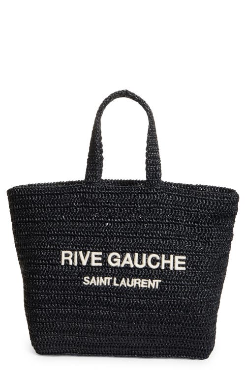 Shop Saint Laurent Rive Gauche Logo Crochet Tote In Nero/crema Soft