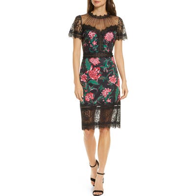 Tadashi Shoji Floral Neoprene & Lace Sheath Dress, Black