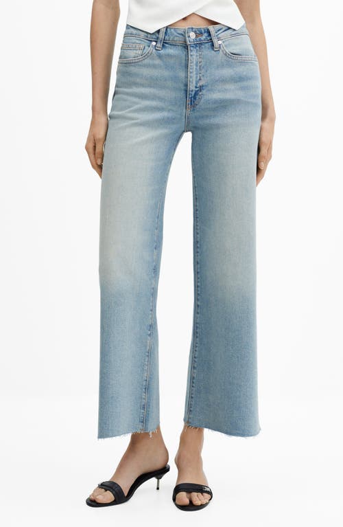 MANGO Sharon Raw Hem Wide Leg Ankle Jeans in Open Blue at Nordstrom, Size 2