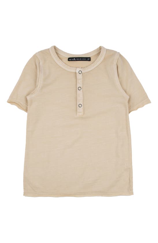 Shop Miki Miette Kids' Pauli Short Sleeve Henley In Oatmeal