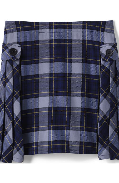 Shop Lands' End School Uniform Girls Side Pleat Plaid Skort Above Knee In Classic Navy Plaid